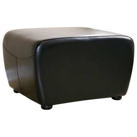 Baxton Studio Black Full Leather Ottoman With Rounded Sides