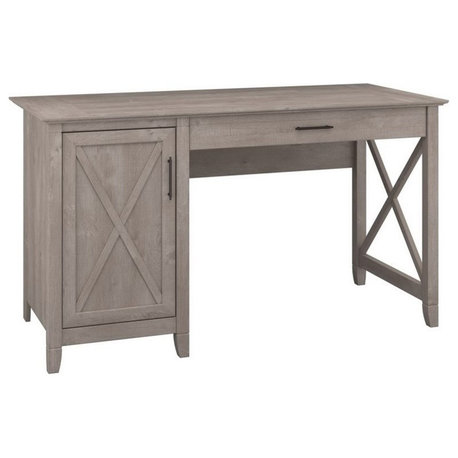 Key West 54W Computer Desk with Storage in Washed Gray - Engineered Wood