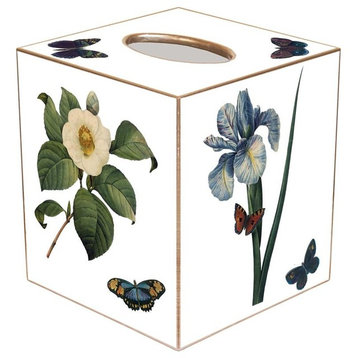 TB2-White-White Gardenia,White Camellia & Blue Irises Tissue Box Cover