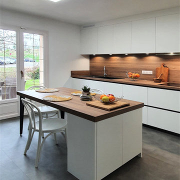 Renovation cuisine Blanche et Bois Design