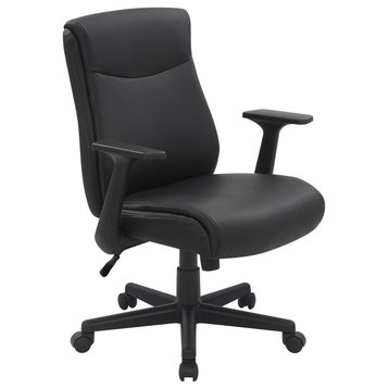 Mid-Back Managers Office Chair With Flip Up Arms, Black Faux Leather