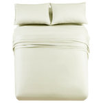 Abripedic - Tencel Lyocell Flex King 600 TC Sheet Set, Ivory - Our 100% Eucalyptus Tencel Lyocell Sheets from Eucalyptus trees are woven at 600 Thread count per square inch. Enjoy One of the softest Woven fabric in the world on your bed to enjoy a perfect deep sleep made for your Flex King ( Split Top King) bed. The Split-Top Fitted sheets has a 32-inch split from the top and is made with 6 corner pockets 16 inches deep with wings (extra fabric) in the middle to keep the fitted in place that will allow each side to move freely. Our Split Top King Sheet set comes complete with one flat, one fitted sheet and two pillowcases.