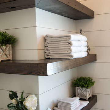 Floating Shelves Add Farmhouse Charm to Modern Bathroom