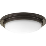 Progress - Progress P350070-009-30 Apogee - 15" 30W 1 LED Flush Mount - Designed for both commercial and residential interiors, Apogee is an energy efficient, high performance LED fixture. All fixtures feature 120-277V input with standard dimming. Etched glass shade provides an even and pleasing light effect. Apogee is 3000k, 90+ CRI and meets California Title 24 - JA8 - 2016 standards and is ENERGY STAR rated and damp location listed. Semi-flush fixture convertible to hanging pendant with included hardware and instructions Commercial-grade construction and performance Features Brushed Nickel finish Etched glass shade provides an even and pleasing light effect Features 30-watt integrated LED to deliver energy savings and reduce long-term maintenance costs 120-277V operation, 0-10V compatible dimming 3000K color temperature, 90CRI 1660 lm, 59.5 Lum/Watt ENERGY STAR certified California JA8 certifiedCanopy Included: TRUE Shade Included: TRUE Canopy Diameter: 14.88 x 0Color Temperature: 3000Lumens: 1660CRI: 90Rated Life: 58000 HoursRoom Type: Bedroom Lighting/Hall & Foyer Lighting/Sitting Room Lighting/Kitchen Lighting/ClosetsWarranty: 5 Years Limited* Number of Bulbs: 1*Wattage: 30W* BulbType: LED* Bulb Included: Yes