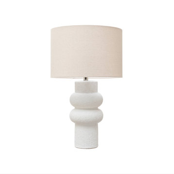Stoneware Table Lamp with Linen Shade and Volcano Finish, White