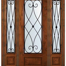 Prehung Side lights Door 96 Alder Charleston 3/4 Lite Wrought Iron - Front Doors