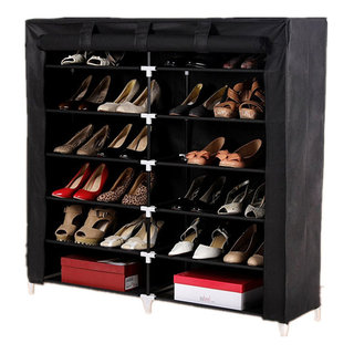 Costway Wooden Shoes Storage Stand 7 Tiers Shoe Rack Organizer Multi-shoe  Rack Shoebox Black