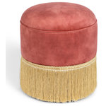 Bold Monkey - Pink Velvet Ottoman With Fringes | Bold Monkey My Lover and Best Friend - Small but powerful, that is the My Lover And Best Friend ottoman from Bold Monkey. Whether you're short on space or want to be able to create a striking extra seating area if you need it, this is your pouf. The sleek cylinder shape is finished with a retro texture and comes in three striking variants: panther print, old pink, and natural teddy. Bold Monkey My Lover And Best Friend pouf is an eye-catcher that grabs attention and gives your living room that little bit extra.