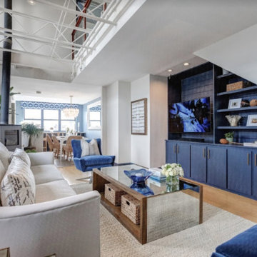 Custom navy built-in media cabinets