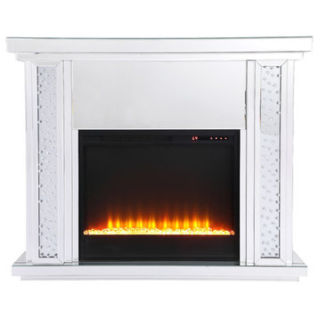 Crystal Mirrored Mantle With Fireplace Insert, Crystal Fireplace Insert