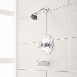 GLENFORD PRESSURE BALANCE TUB AND SHOWER SET WITH CROSS HANDLE - CHROME - Tub And Shower Faucet Sets