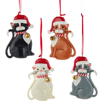Christmas Kitty Cats with Jingle Bell Collar Christmas Holiday Ornament Set of