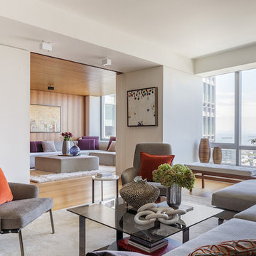 Colorful pillows echo the carefully selected art
