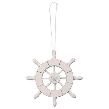 White Decorative Ship Wheel With Starfish Christmas Tree Ornament 6''
