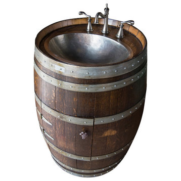 Wine Barrel Vanity With Hammered Nickel Sink