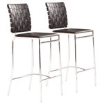Zuo Modern - Criss Cross Counter Chair (Set of 2) Black - With three height choices, the Criss Cross works in any decor setting, modern or transitional. It has 100% Polyurethane back straps and a flat seat with a chrome steel tube frame.