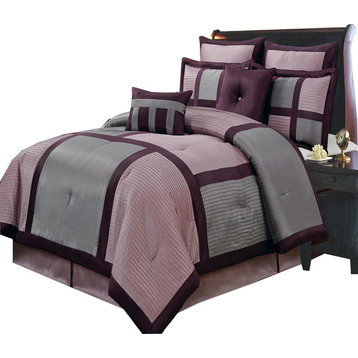 Morgan 100% Microfiber 8-Piece Luxury Comforter Set, Purple, Twin XL