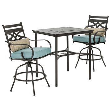 Montclair 3-Piece High-Dining Set With Rockers and Square Table, Ocean Blue