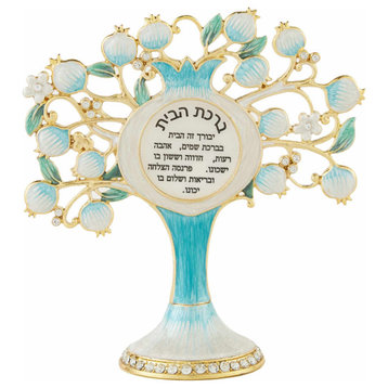 Matashi Hebrew Judaica Tree Shaped Home Blessing Standing Ornament With Crystals