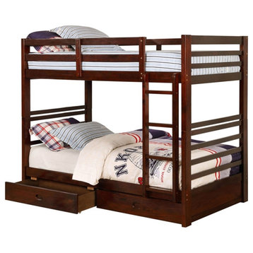 Furniture of America Tomi Wood Twin over Twin Storage Bunk Bed in Dark Walnut