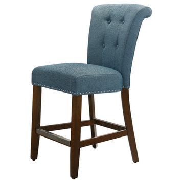 Auggie Fabric Counter Height Chair With Nailhead Trim, Blue