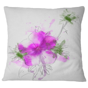 Purple Flower Sketch With Stem Floral Throw Pillow, 18"x18"