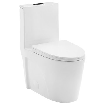St. Tropez Elongated Toilet, Dual Vortex Flush, Glossy White With Black Hardware