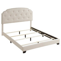 Tufted Nailhead Trimmed Platform Bed, Natural Beige, King, 85.5"x80.5"x52"