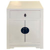 Distressed White Lacquer MoonFace End Table Nightstand Cabinet Hcs7039