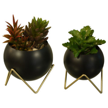 Spherical Planter Decorative Accent, Gold and Black, 2-Piece Set