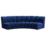 Meridian Furniture - Infinity Channel Tufted Velvet Modular Chair, Navy, 3 Piece - Create a seating group that works for every possible situation with this Infinity modular sofa and other pieces in the Infinity collection. Upholstered in soft navy velvet material that feels great against the skin and offers long-wearing beauty, this piece fits with other Infinity items for an infinite number of combinations that get your seating requirements just right but that look just as nice when used on their own.