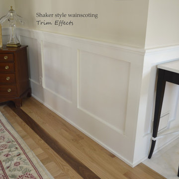 Shaker style wainscoting in living room and foyer.