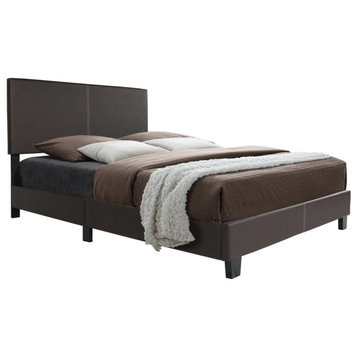 Better Home Products Nora Faux Leather Upholstered King Panel Bed in Tobacco