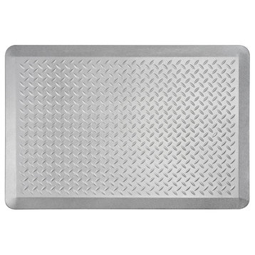 Anti-Fatigue Floor Mat, Tread Plate Pattern 24"x36"x2/3", Silver, Set of 1