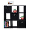 Furinno 13207EX/BK Simplistic 9-Cube Organizer With Bins, Espresso/Black
