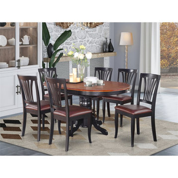 East West Furniture Avon 7-piece Wood Dining Set with Oval Table in Black/Cherry