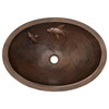 Oval Under Counter Hammered Copper Bathroom Sink with Two Small Koi Fish Design