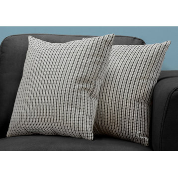 Pillows, Set of 2, 18x18 Square, Insert Included, Polyester, Gray, Black