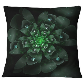 Glowing Crystal Green Fractal Flower Floral Throw Pillow, 18"x18"