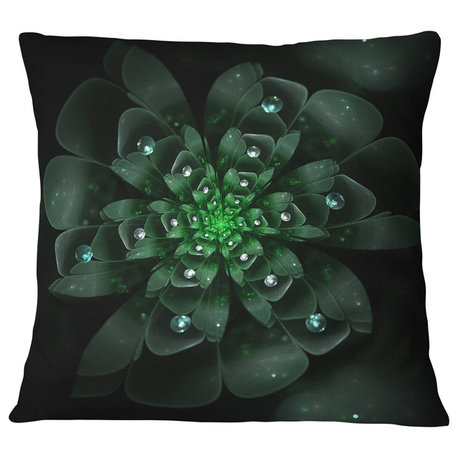 Glowing Crystal Green Fractal Flower Floral Throw Pillow, 16"x16"