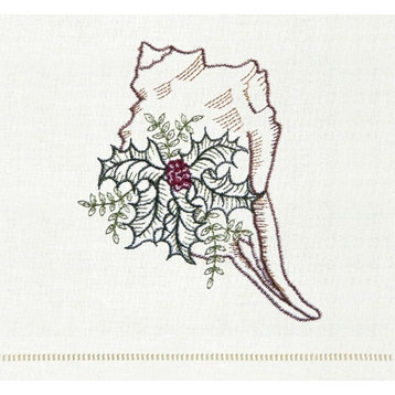 Conch Shell With Sprigs of Holly Kitchen Towel Christmas Holiday