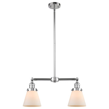 2-Light Small Cone 22" Chandelier, Polished Chrome, Glass: White Cased