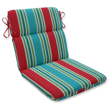 Outdoor/Indoor Aruba Stripe Turq/Coral Rounded Corners Chair Cushion
