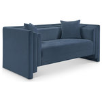 Meridian Furniture - Everett Upholstered Loveseat, Light Blue, Chenille Fabric - Make this Everett light blue chenille fabric loveseat the center of a cozy reading nook. Handsome from every angle, this posh loveseat is plumply appointed to put supreme comfort within easy reach. Soft light blue chenille upholstery fabric adds to its lavish feel while a staggered design gives it a modern edge. An included pillow gives it a beckoning vibe while the loveseat's solid wood inner frame makes it a lasting addition in any room.