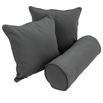 Double-Corded Solid Twill Throw Pillows With Inserts, Set of 3, Steel Gray