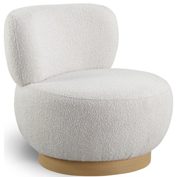 Calais Boucle Fabric Upholstered Accent Chair, Cream, Natural Oak Veneer Base