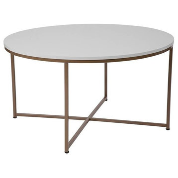 Hampstead Collection White Coffee Table With Matte Gold Frame