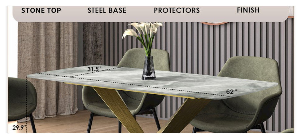 Voren Series Modern Dining Table Gold Base, With 71 Deep Grey Sintered ...