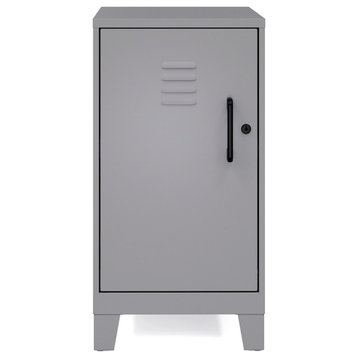 UrbanPro 27.5"H 2 Shelf Mini Metal Storage Locker Cabinet in Silver