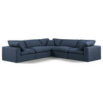 Meridian Furniture - Comfy Upholstered L-Shaped Modular Sectional, Navy, 5-Piece: 2 Armless Chair, 3 Corner Chair, Linen Textured Fabric - Give your space a whole new look with this navy Comfy linen textured fabric sectional. This handsome sectional fits nicely with other items in the Comfy collection and is a versatile seating option designed for adaptability, comfort and style. Wrapped in rich navy durable linen textured fabric upholstery, this sectional offers a plush embrace of overstuffed down feather cushions, carefully crafted to deliver the highest level of comfort. The perfect seat for creating an oasis for relaxation, this sectional has thick foam surrounding its frame for added support and coziness.